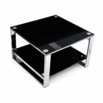 Table basse en verre noir avec structure métallique chromée – Design moderne