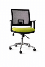 Chaise opérateur ergonomique en mesh – Assise verte – Piètement chrome – Image 3