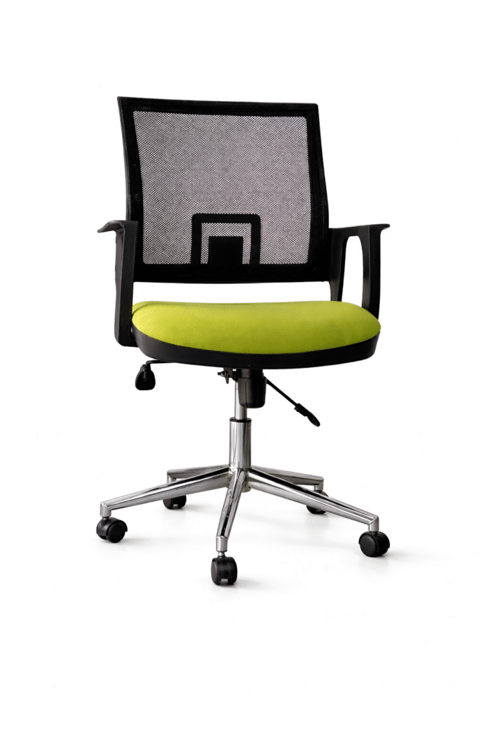 Chaise opérateur ergonomique en mesh – Assise verte – Piètement chrome – Image 3