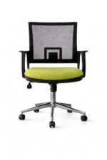 Chaise opérateur ergonomique en mesh – Assise verte – Piètement chrome – Image 2