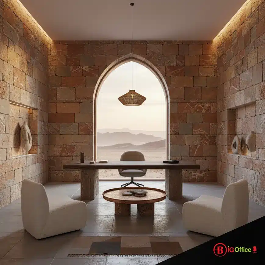 Exemple de bureau avec design biophilique au Maroc