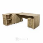 Bureau d’Angle avec Retour + Caisson Rangement & 3 Tiroirs - Finition Chêne Clair Dimension 160 cm , 180 cm , 200 cm
