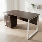 Bureau de Bureau Professionnel 160x80 cm avec Caisson à Tiroirs - Structure Métal Blanc & Plateau Bois – Image 3