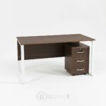 Bureau de Bureau Professionnel 160x80 cm avec Caisson à Tiroirs - Structure Métal Blanc & Plateau Bois