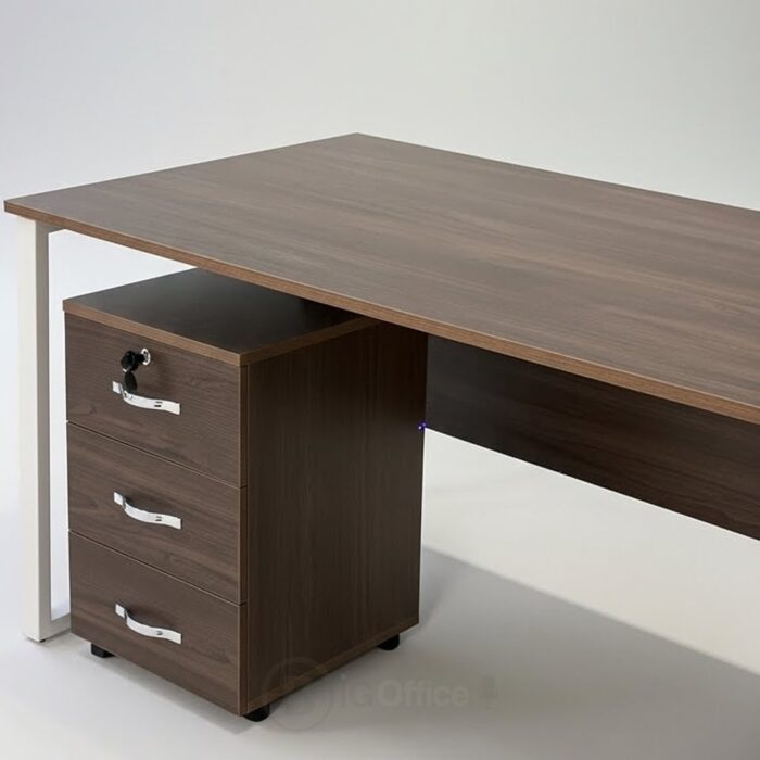 Bureau de Bureau Professionnel 160x80 cm avec Caisson à Tiroirs - Structure Métal Blanc & Plateau Bois – Image 5