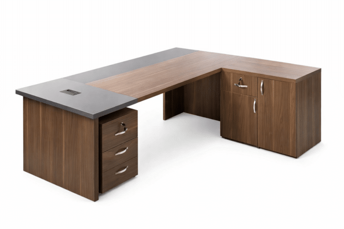 Bureau de direction 200 x 90 cm NEVADA avec caisson mobile et retour – Bois MDF – Image 2