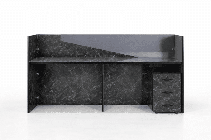 Comptoir de Réception Design en MDF Effet Marbre Noir – Accueil Professionnel Moderne – Image 2