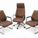 Ensemble de chaises de bureau direction et visiteurs en simili cuir marron