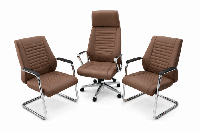 Ensemble de chaises de bureau direction et visiteurs en simili cuir marron – Image 2