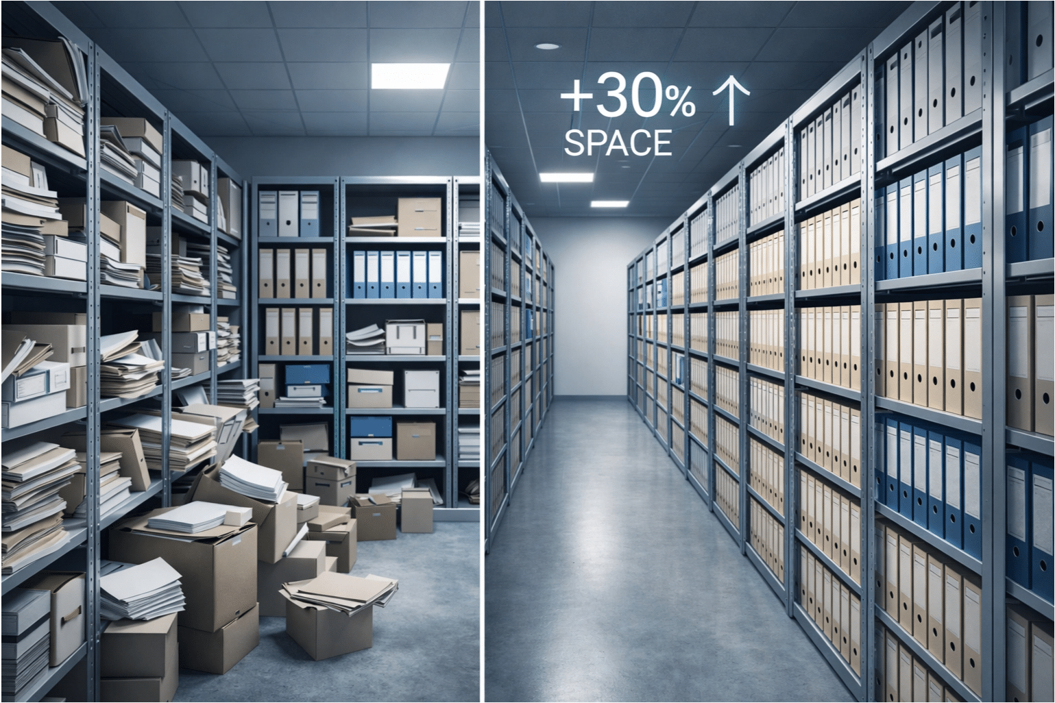 Système de rayonnage mobile haute densité pour optimisation d'archives professionnelles