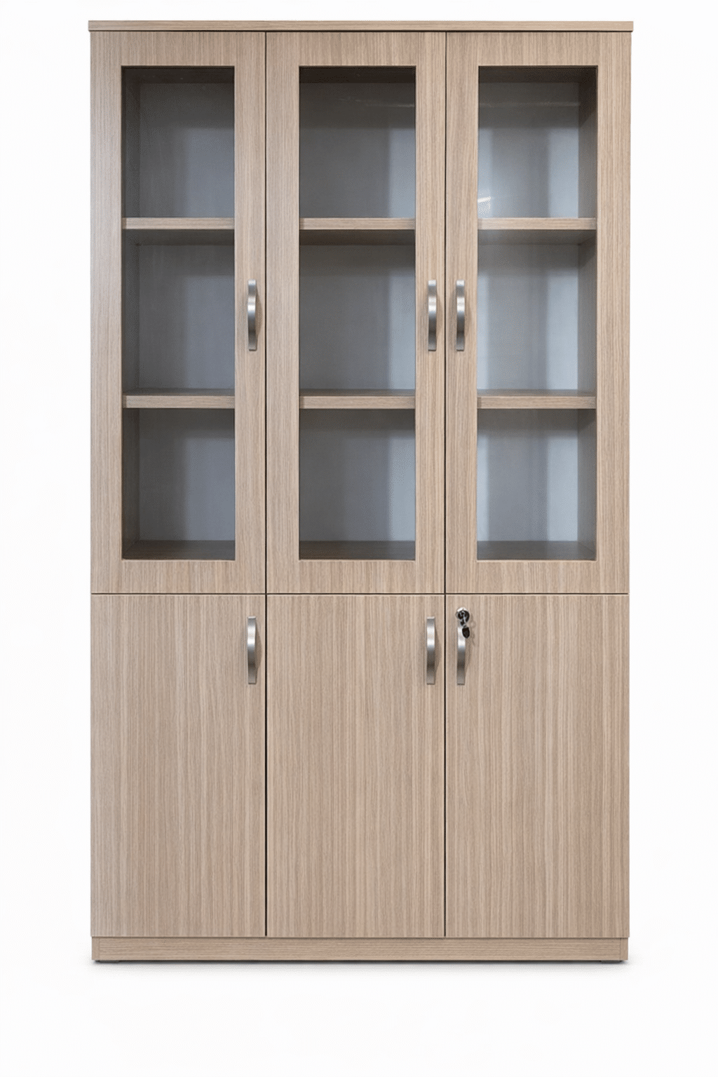Armoire de bureau en bois MDF avec 3 portes vitrées et rangements bas