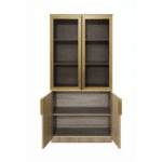 Bibliothèque vitrine MDF H 180 x L 80 x P 40 cm avec portes vitrées – Finition bois & cadre doré – Image 2