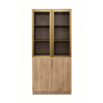 Bibliothèque vitrine MDF H 180 x L 80 x P 40 cm avec portes vitrées – Finition bois & cadre doré