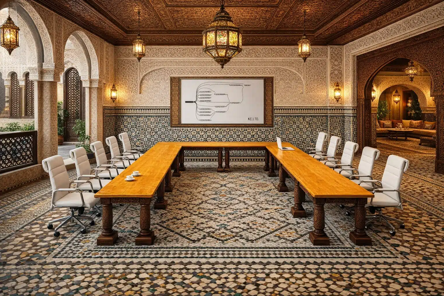 Salle de réunion modulable illustrant la flexibilité et l’optimisation de l’espace au sein d’un bureau moderne au Maroc