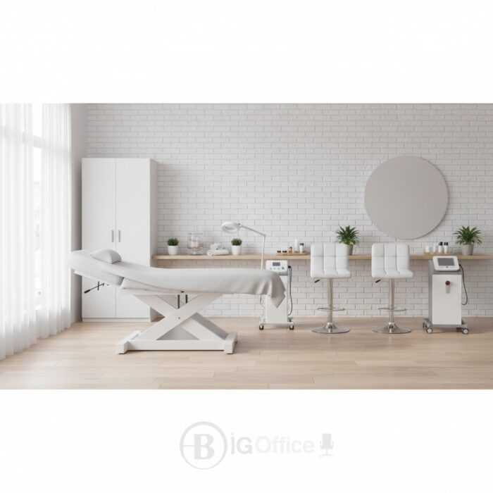 Tabouret en similicuir blanc ajustable en hauteur – Image 3
