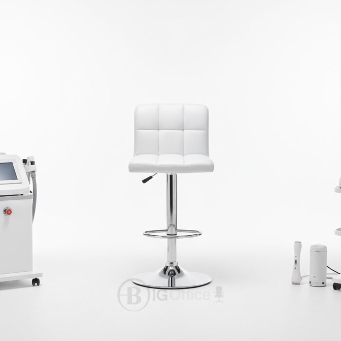 Tabouret en similicuir blanc ajustable en hauteur – Image 4