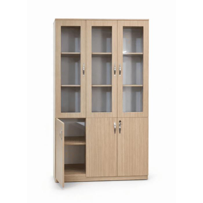 Bibliothèque de bureau H 188 x L 120 x P 40 cm vitrée en bois MDF – Image 2