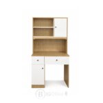 Bureau avec bibliothèque intégrée en bois MDF – Blanc & Chêne clair