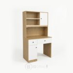 Bureau avec bibliothèque intégrée en bois MDF – Blanc & Chêne clair – Image 3