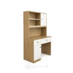 Bureau avec bibliothèque intégrée en bois MDF – Blanc & Chêne clair – Image 2