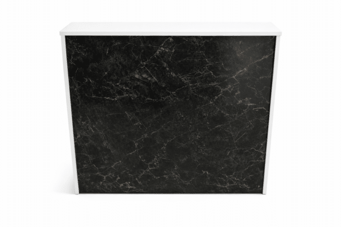 Comptoir d’accueil moderne MDF blanc avec façade marbre noir – Réception bureau Maroc – Image 3
