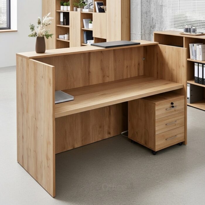 Comptoir d’accueil moderne en bois avec éclairage LED – Image 5
