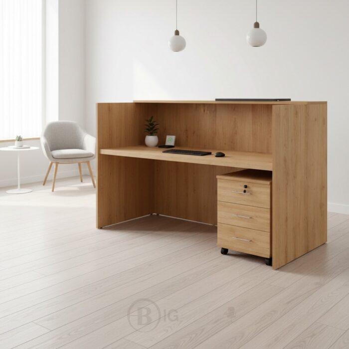 Comptoir d’accueil moderne en bois avec éclairage LED – Image 6