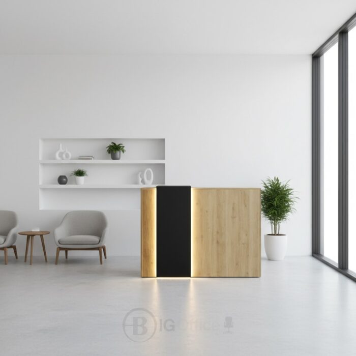 Comptoir d’accueil moderne en bois avec éclairage LED – Image 8