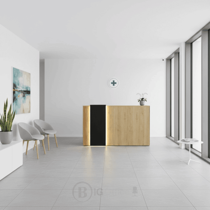 Comptoir d’accueil moderne en bois avec éclairage LED – Image 9