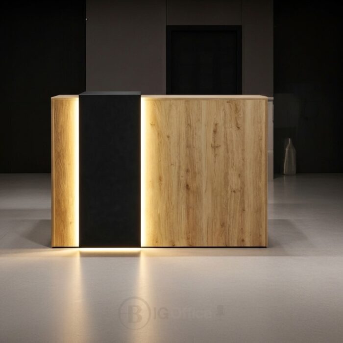 Comptoir d’accueil moderne en bois avec éclairage LED – Image 2