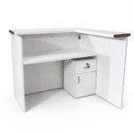 Comptoir d’accueil moderne en bois rainuré et blanc – Design professionnel – Image 2