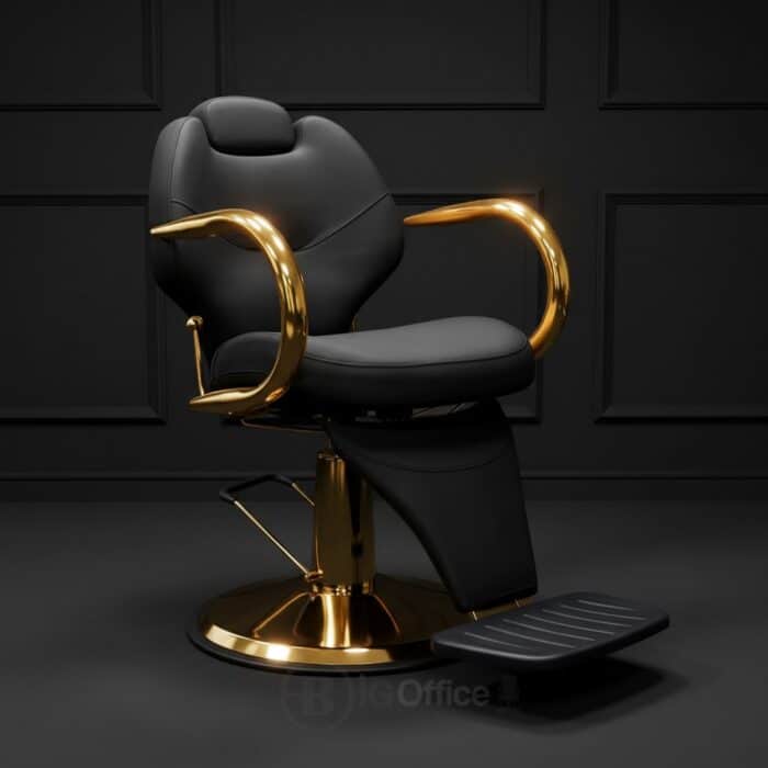 Fauteuil de barbier professionnel noir & doré – Hydraulique avec repose-pieds – Image 2