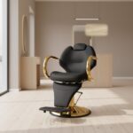 Fauteuil de barbier professionnel noir & doré – Hydraulique avec repose-pieds – Image 7