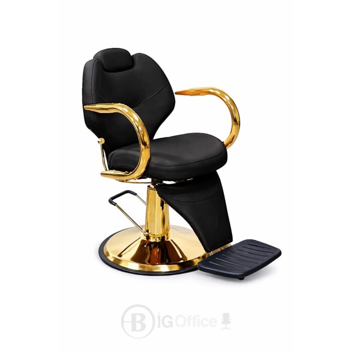 Fauteuil de barbier professionnel noir & doré – Hydraulique avec repose-pieds – Image 3