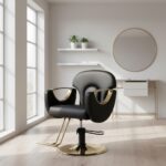 Fauteuil de Coiffure Professionnel Noir & Or – Base Hydraulique – Image 2