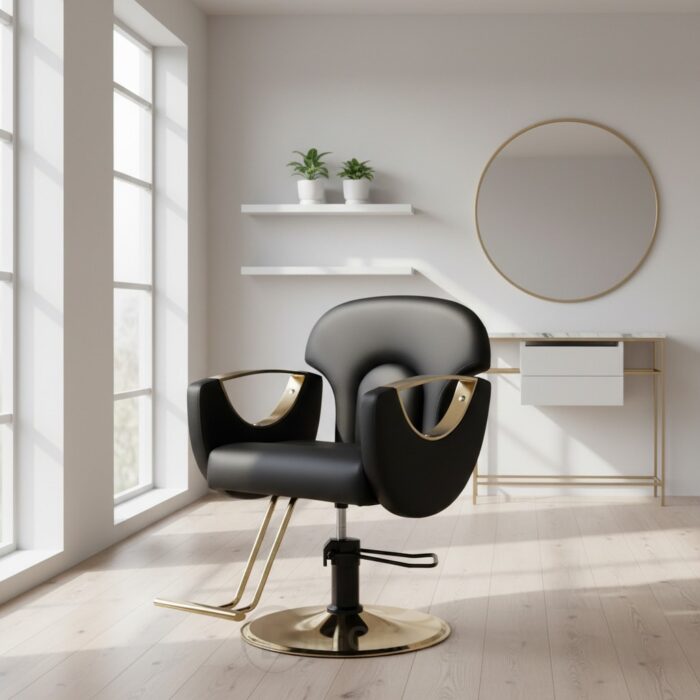 Fauteuil de Coiffure Professionnel Noir & Or – Base Hydraulique – Image 2