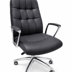 Fauteuil de direction en similicuir noir avec accoudoirs chromés