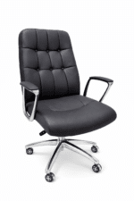 Fauteuil de direction en similicuir noir avec accoudoirs chromés
