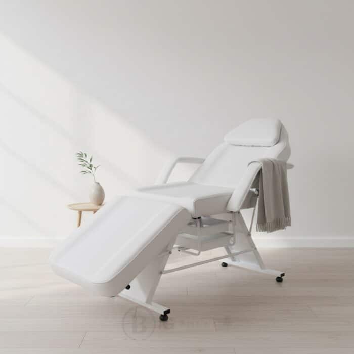 Fauteuil esthétique professionnel inclinable – Similicuir blanc – Image 2