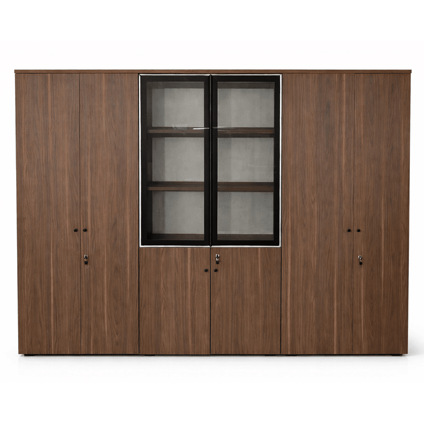 Bibliothèque bureau 240 cm vitrine centrale – vue principale