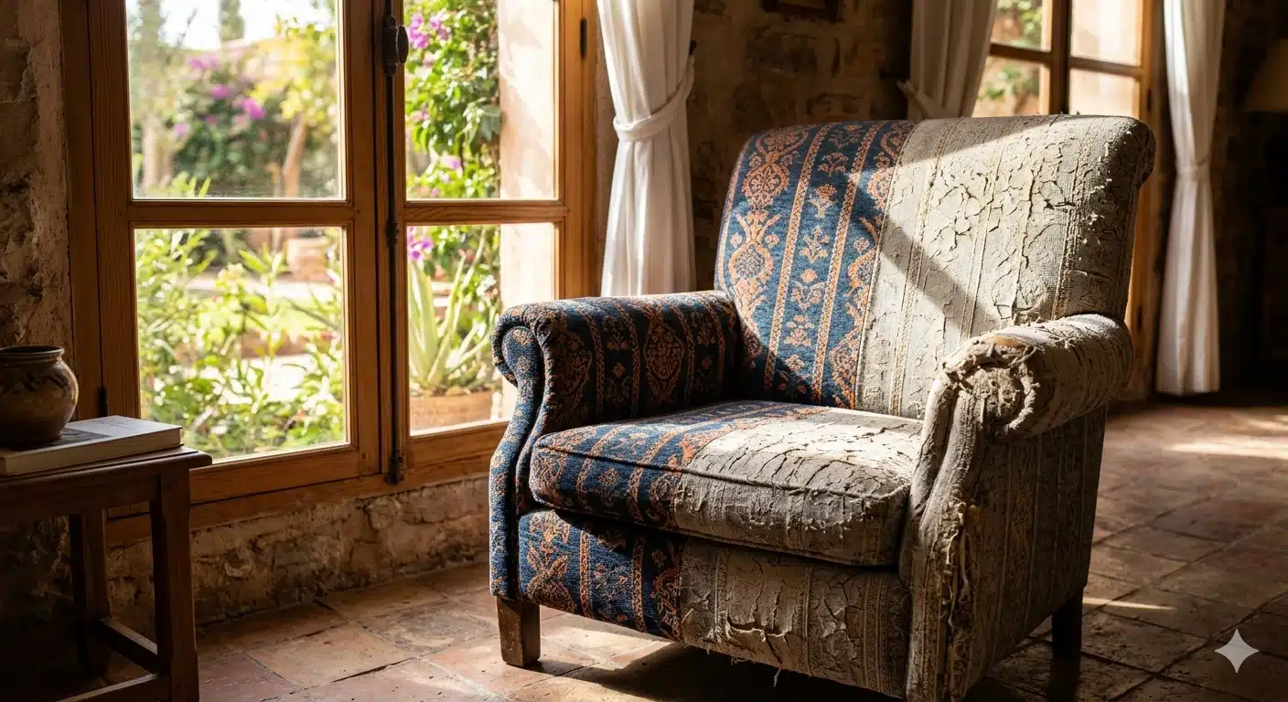 Effets des rayons UV du soleil sur le cuir d'un fauteuil de bureau