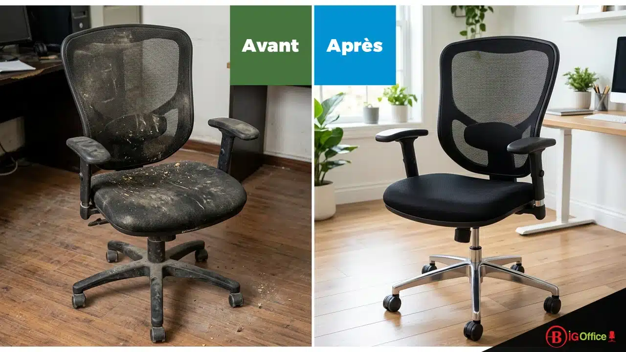 Chaise de bureau mesh avant et après nettoyage – résultat comparatif