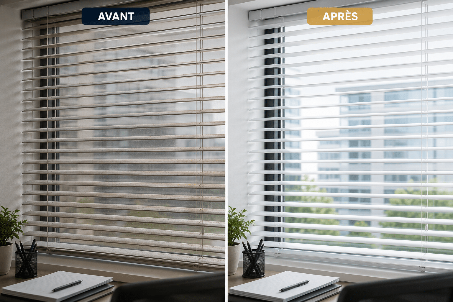 Avant après nettoyage de stores de bureau