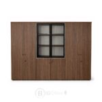 Bibliothèque Bureau en Bois 240 cm avec Vitrine Centrale et Rangement Sécurisé