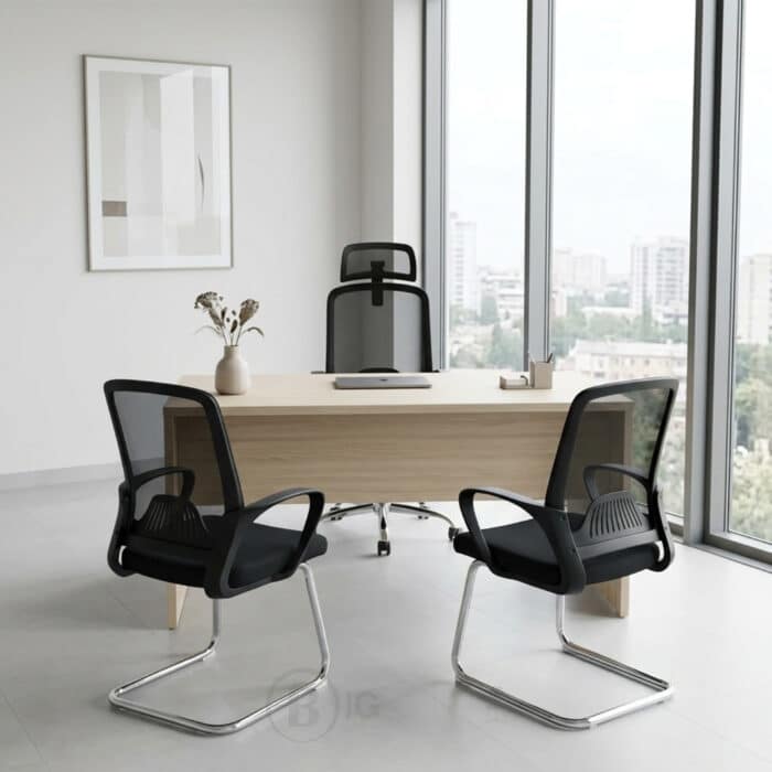 Pack chaise bureau ergonomique mesh + 2 chaises visiteurs noir – Image 8
