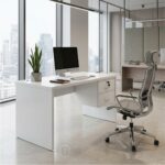 Bureau en bois MDF blanc 120x60 cm avec caisson 2 tiroirs – Design moderne – Image 3