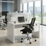 Bureau en bois MDF blanc 120x60 cm avec caisson 2 tiroirs – Design moderne – Image 4