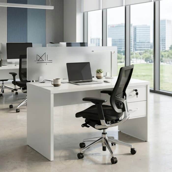 Bureau en bois MDF blanc 120x60 cm avec caisson 2 tiroirs – Design moderne – Image 4