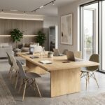 Table de réunion L 240 x l 120 x H 75 cm en bois avec passe-câbles aluminium – Image 2