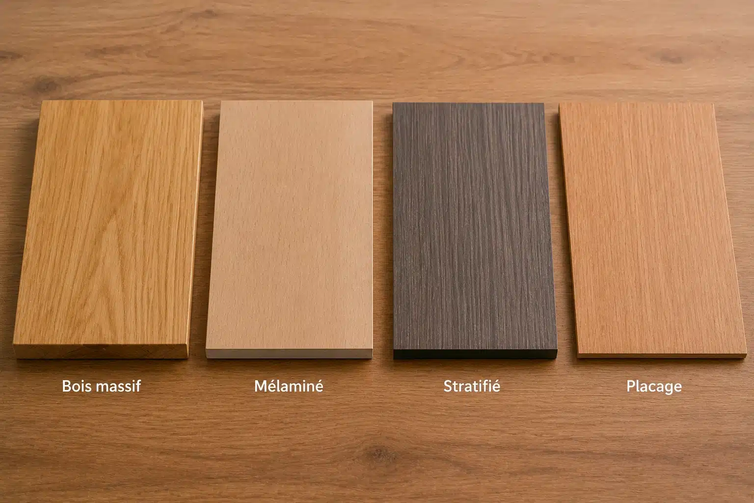 Différents types de plateaux de bureau en bois : massif, verni, huilé, mélaminé